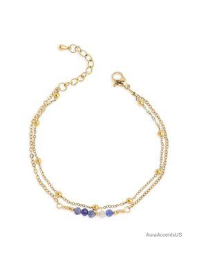 Gold Plated Stainless Steel Beaded Crystal Chain Bracelet Stackable Layered